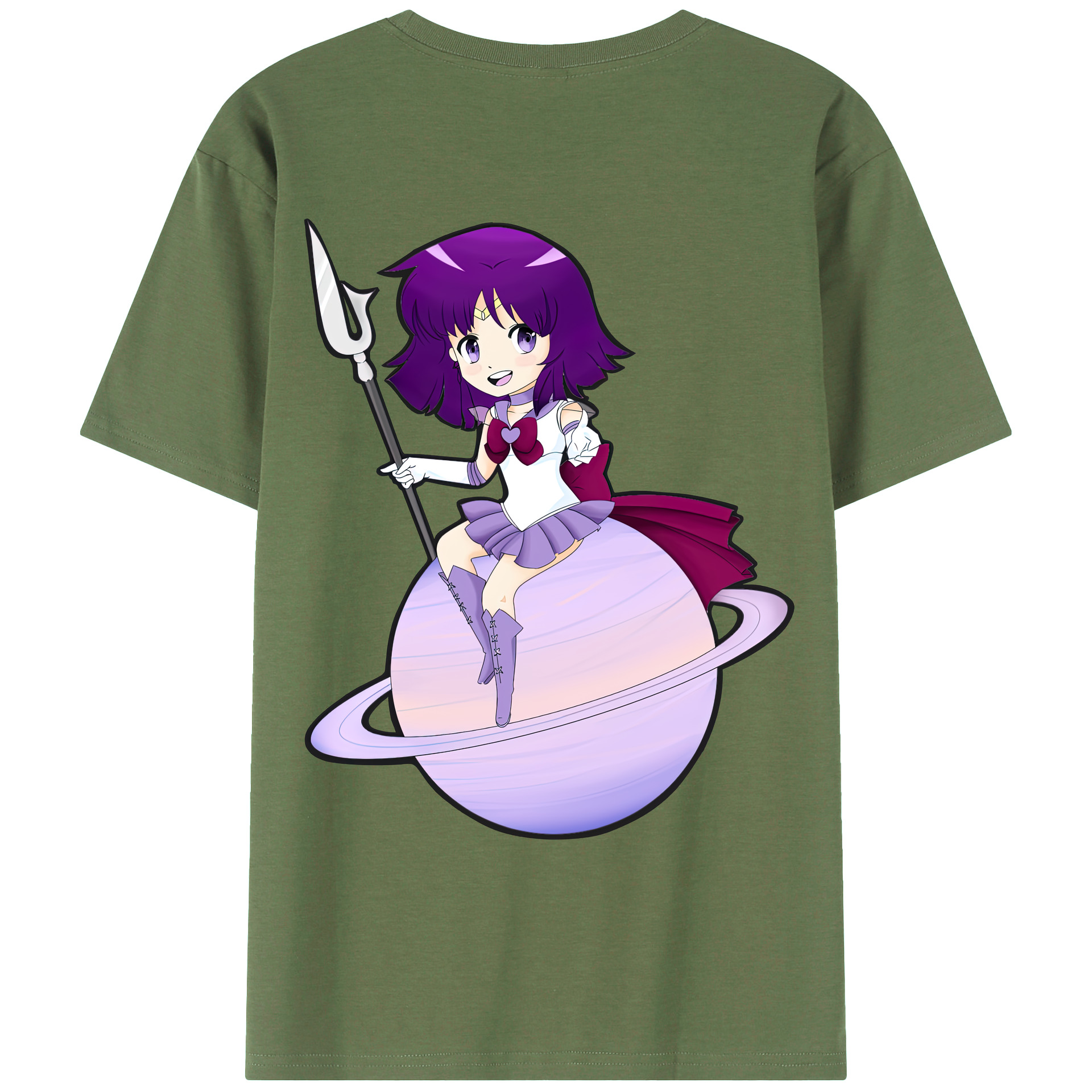 （画像用） 美少女戦士セーラームーン 土萠ほたる Sailor Moon Tomoe Hotaru （セーラーサターン；Sailor Saturn） 綿100％ メンズ半袖Tシャツ（バックプリント） 通気性